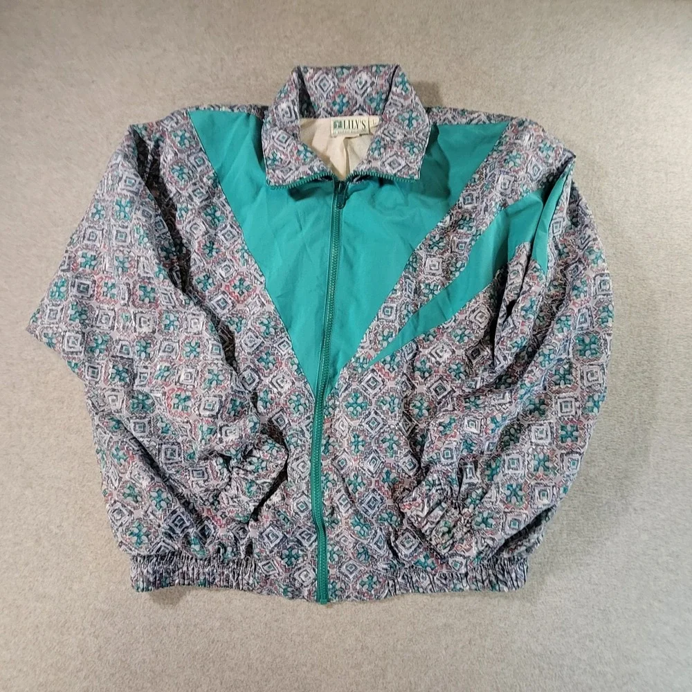 Vintage Lilys of Beverly Hills Tracksuit Teal Geometric Windbreaker Set Large